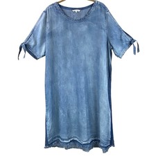 John Mark Chambray Shift Dress Size L Art To Wear Boho Lace Up Back