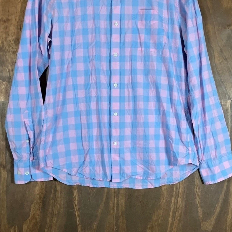 Bonobos Mens Shirt Blue Pink Gingham Slim Fit Button Down Long Sleeve Large - Image 3 of 4