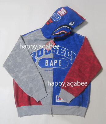 A BATHNIG APE Men's BAPE x RUSSELL SHARK FULL ZIP HOODIE