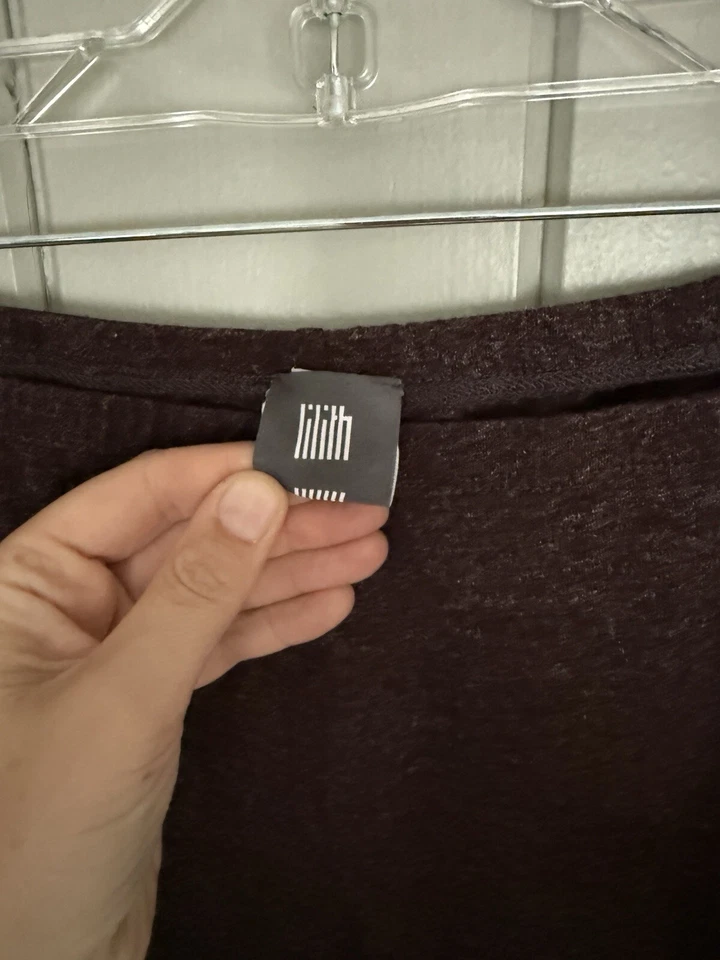 Lilith Pants M/L Stretch Knit Button Hem Pull-On Chocolate Brown Metallic - Image 3 of 4