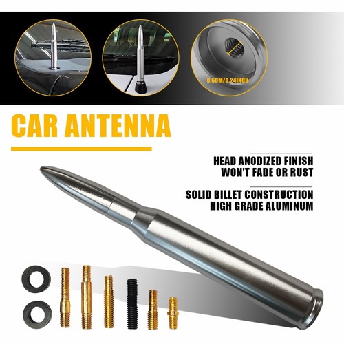 CHROME Bullet Antenna for Ford F150 Chevy Silverado GMC Sierra Dodge RAM 50 Cal - Picture 22 of 22