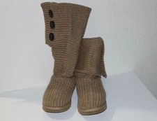 UGG Australia Cardy Knit Button Tall Fold Over Brown Tan Sweater Boot - Size 7