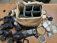 Nikon Vintage Photography Lot Cameras Lenses Flash Filters Bag Untested