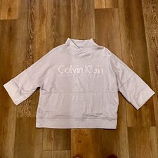 Calvin Klein Performance Womens L Embroidered Logo Pocketed Sweatshirt Lavender