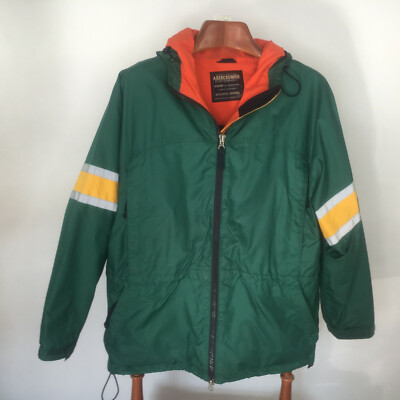 Abercrombie Size L Rain Coat Gren Hooded Jacket Night Reflector on Sleeves
