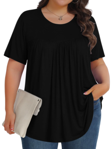 Womens plus Size Tops Tunic Short Sleeve Shirts Floral Blouses Loose Summer Tops