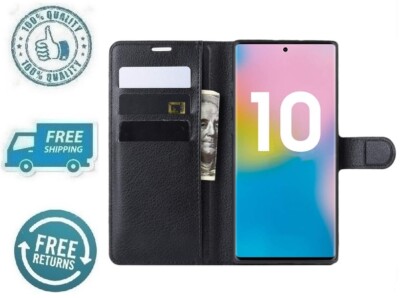New Black Phone Case Wallet Flip Protective Cover For Samsung Galaxy Note 10