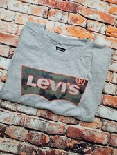 Levi&rsquo;s Boys Teens Batwing Camo Logo Crew Neck Short Sleeve T-shirt Gray New