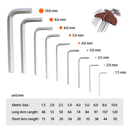 Yose Power Hex Key Allen Wrench Set 9 Pieces 1.5mm-10mm Bike Maintenance - Picture 4 of 4