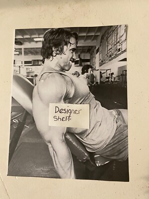 Arnold Schwarzenegger Side View In Gym Dumbbell Curl Scene Book Photograph