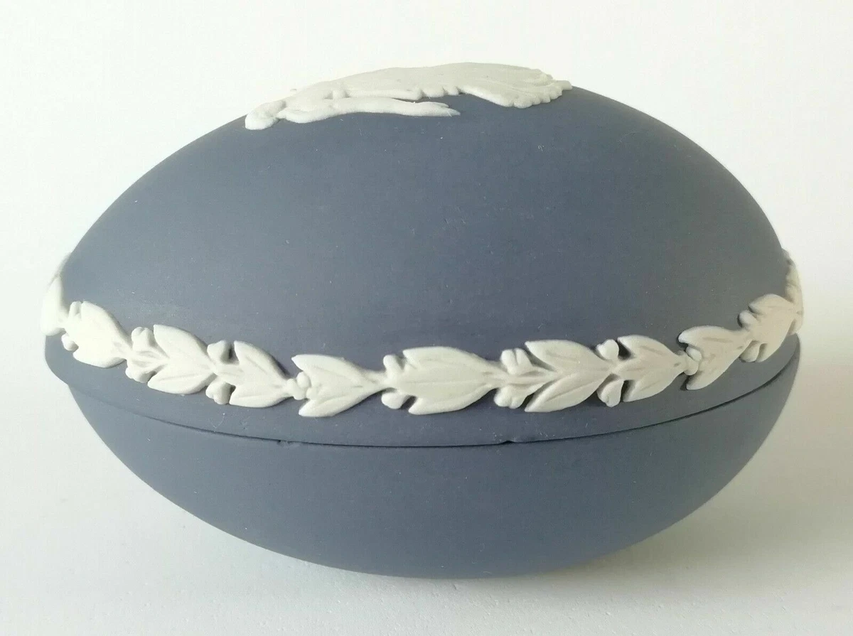 Wedgwood Portland Blue Jasper Dancing Hours Egg Trinket Box - jasperware