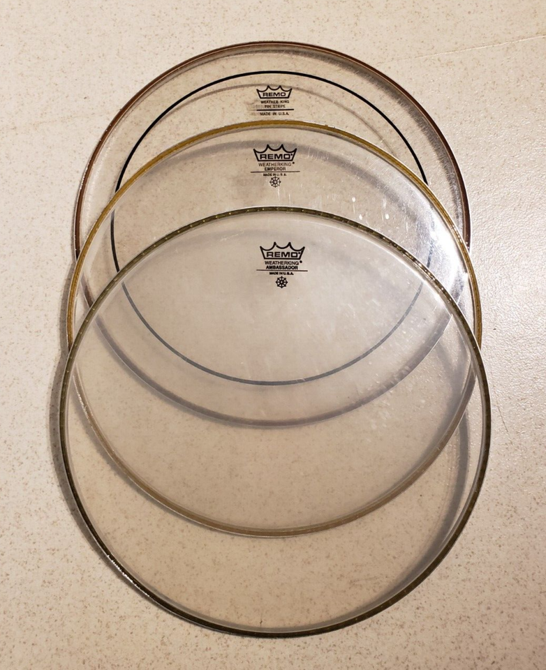 NEW 3 PC REMO 14" Drum Heads Pin Stripe, Ambassador & Emperor Remo 14