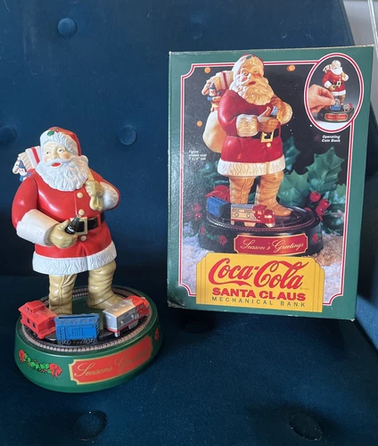 VINTAGE Coca Cola Santa Claus Ertl Mechanical Coin Bank Moving Train 1993