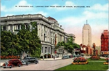 Vtg Milwaukee WS West Wisconsin Avenue Street View 1940s Linen Postcard