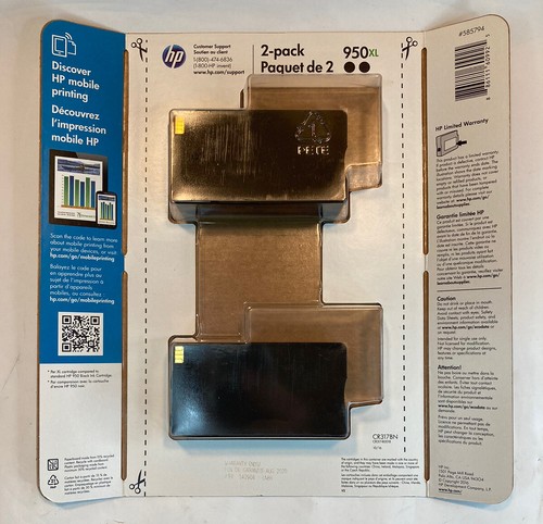 NUEVOS Cartuchos de Tinta Negra Genuinos HP 950XL Alto Rendimiento Paquete de 2 Exp. Agosto 2020 sellado - Imagen 2 de 3