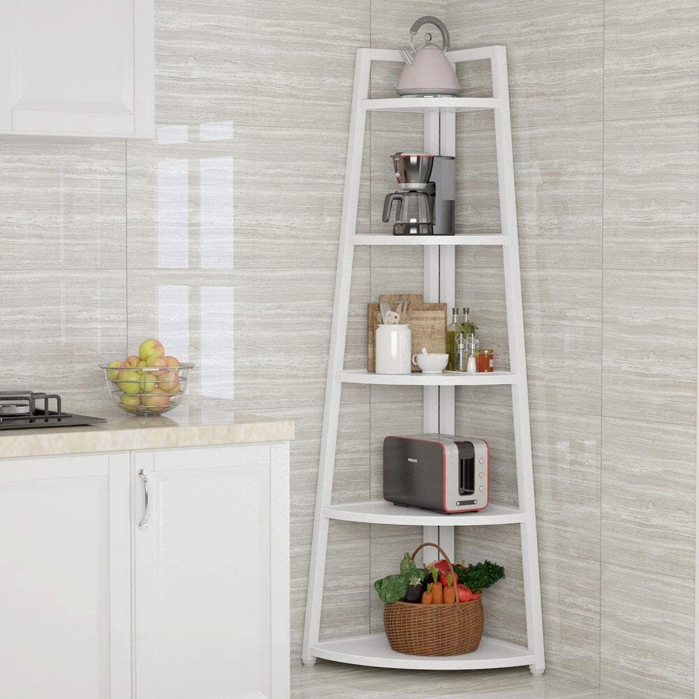 Tribesigns 70 Inch Tall Corner Shelf 5 Tier Rustic Corner Bookshelf