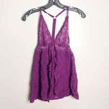 Victoria's Secret Sheer Lace Purple V Neck Teddy Lingerie Slip Small