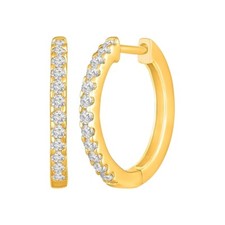 14K Yellow Gold Round Natural Diamond Hoop Earrings Gift for Mother's Day