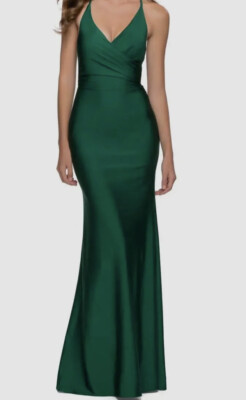 emerald green strappy dress Emerald Green Strappy Satin Evening Dress