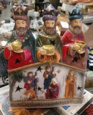 3 Wisemen Nativity, Jesus Oh Holy Night , Nightlight Ceramic Light Candle Cover