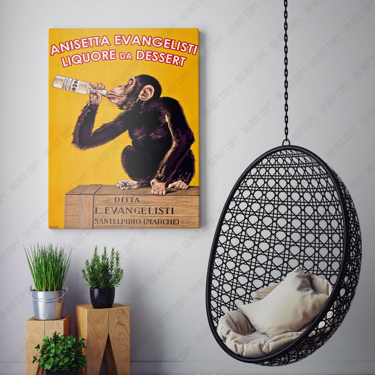 Anisetta Evangelisti Drinking Monkey Vintage Ads Bar Decor Canvas