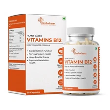 Herbal max Plant Based Vitamin B-12, 2.2mcg | 60 Veg Capsules Free Shipping