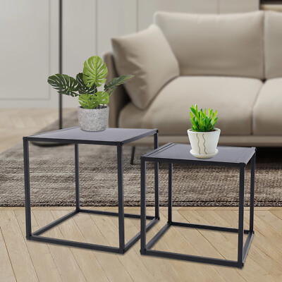2x Square Coffee Table End Table Modern Metal Side Table Matt