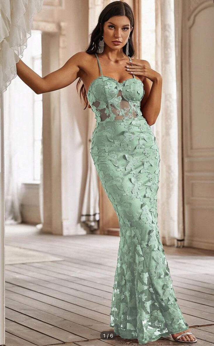 giffniseti green dress Giffniseti Women’s Lined Sheer Upper Corset Formal Prom Dress Mint  Green-XL/12