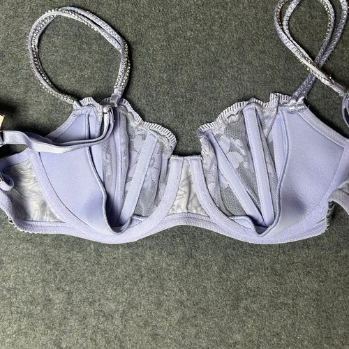 Victorias Secret Dream Angels Push-Up W/O Padding Lace Metallic Bra lavender 32C - Picture 4 of 4
