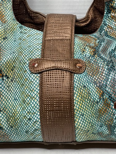 La Gioe Di Toscana Italienische Leder Schultertasche Handtasche Türkis Braun Schlangenoptik - Bild 5 von 8