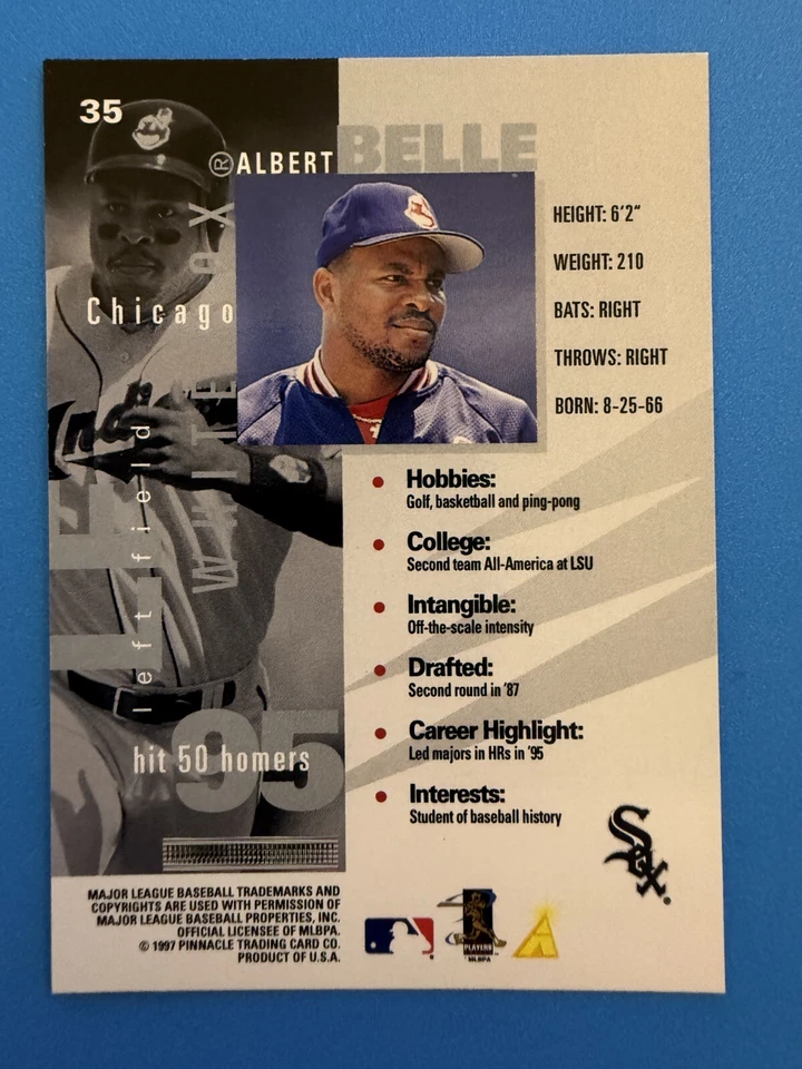 1997 Pinnacle Inside Baseball - #35 Albert Belle - Image 2 of 2