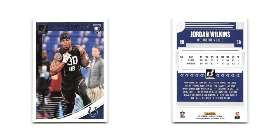 Jordan Wilkins Rookie 2018 Donruss #381 Indianapolis Colts Football Card NM - Image 3 of 3