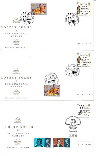 GB 1996 x 6 FDC Sammlung Robert Burns Special Scotland Postmarks - Bild 1 von 2