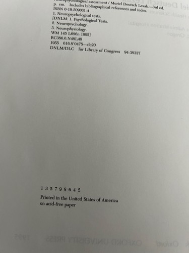 Neuropsychological Assessment Third Edition By Muriel Deutsch Lezak Hardcover - Picture 8 of 9