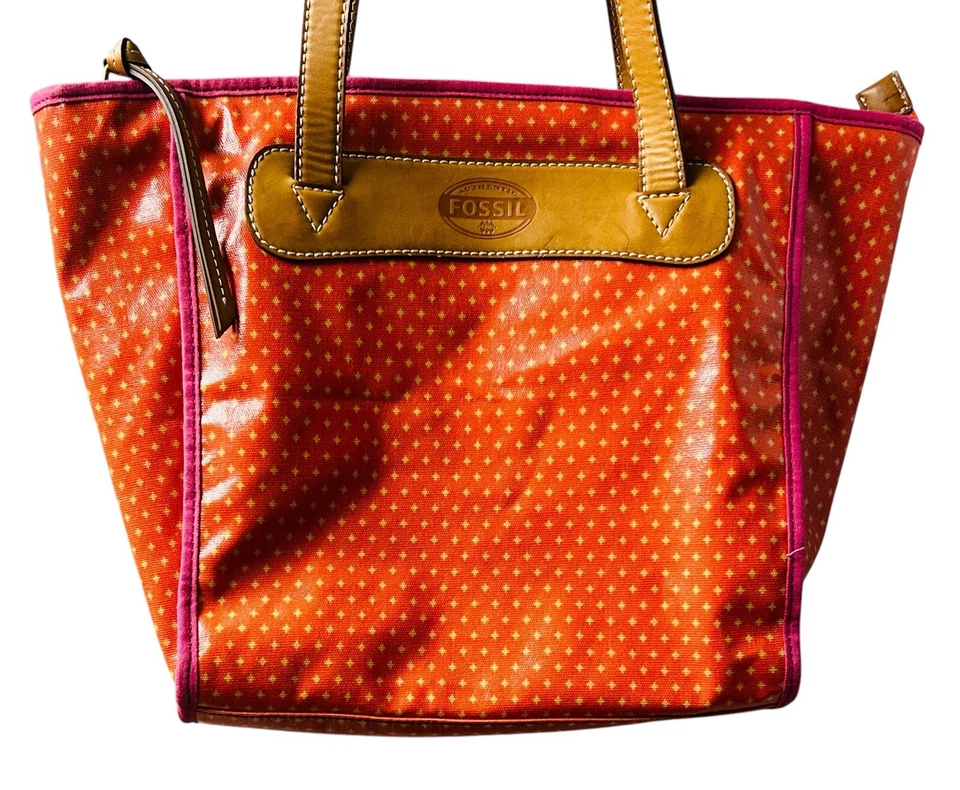 Bolso de Mano Fossil Key-Per Shopper Coral Diamante Recubierto de Lona Cartera con Cartera Nuevo Foto 4 de 4