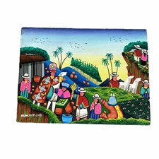 Original painting of Folk Art, 5"x12", signed Francisca Cayo Colorful