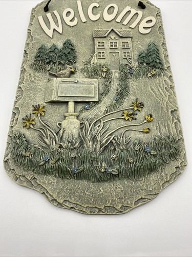 Welcome Sign House Mailbox Flowers Birds 3D Effect TCR Licensed Stonelike - Picture 5 of 10