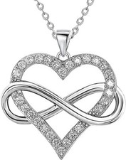 Infinity Heart Necklace for Women, 925 Sterling Silver Heart with Cubic Zirconia