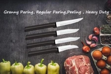 Rada 4 pc Set Granny, Regular, Peeling, & Heavy Duty Paring Knife (Black Handle)