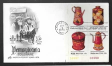 AMISH FOLK ART PENNSYLVANIA TOLEWARE PLATE#BLOCK 1979  ARTCRAFT CACHET FDC UNADD