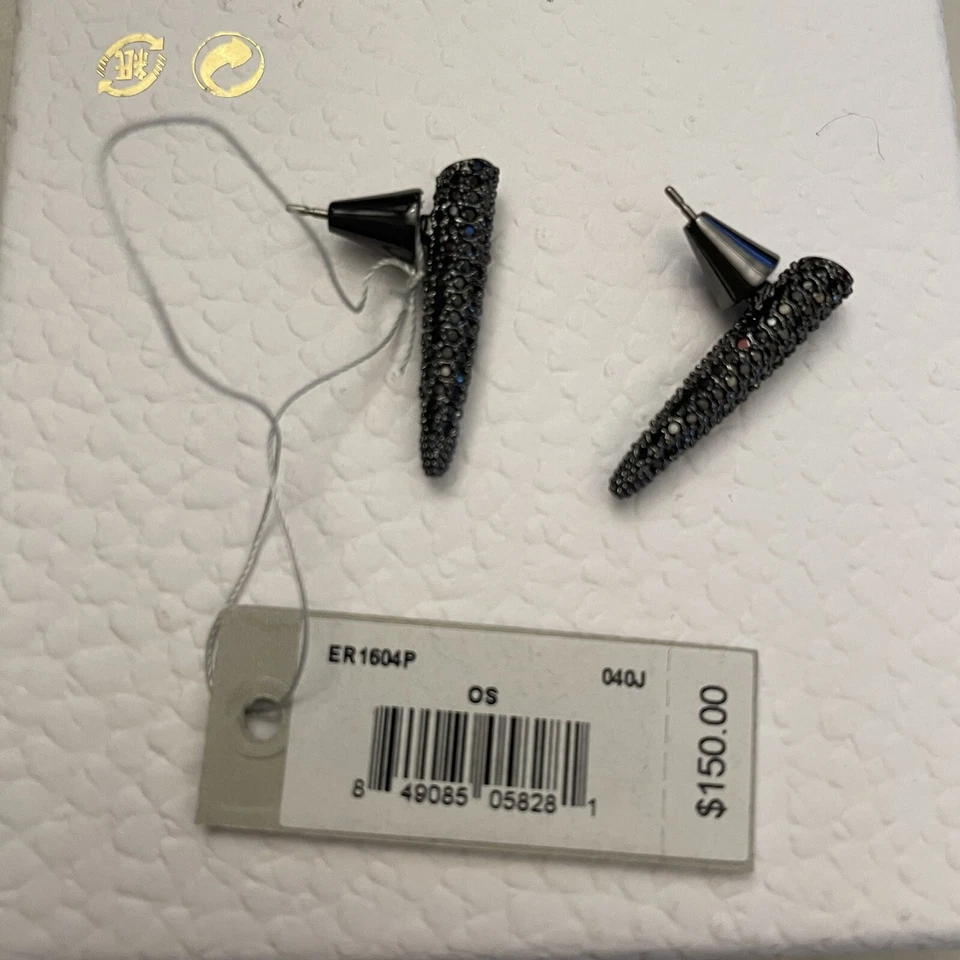 Eddie Borgo Blackened Silver Pave Crystal Mini Spike Earrings 1" $150 NWT - Image 3 of 4