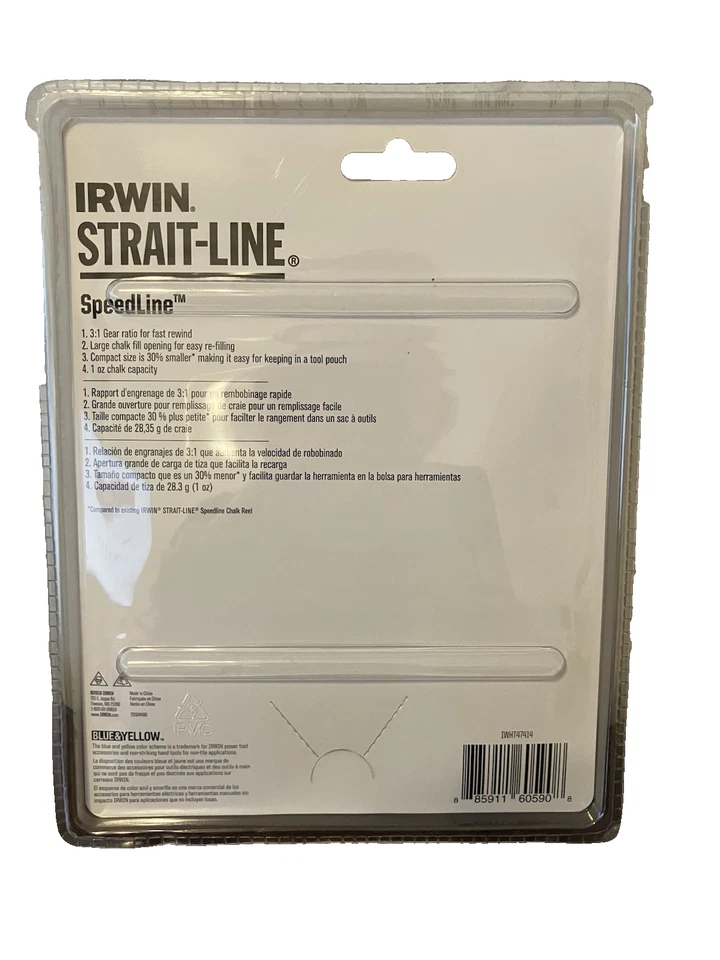Irwin Straight Chalk Line Wide Door Fast Retrieve Reel Combo Set 30 Ft Blue 4 Oz - Image 2 of 2