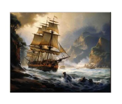 Naval battle scene seascape voyage ships oil painting-Dream Artwork Prints-III