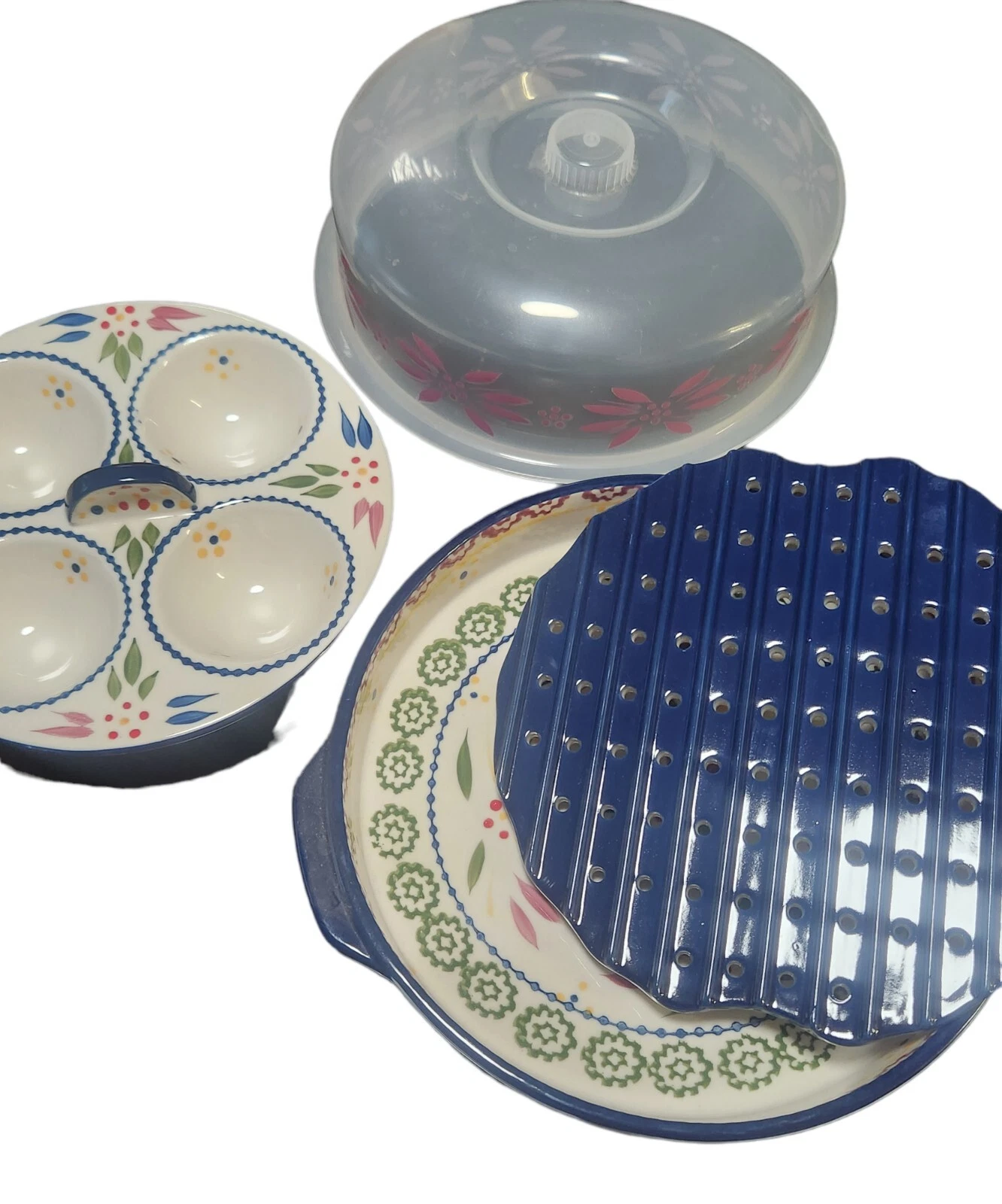 TEMP-TATIONS Tara OLD WORLD Blue Egg Poacher Pie Plate Bakeware Set