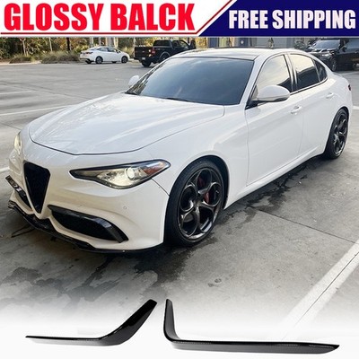 For Alfa Romeo Giulia Sport 15-20 GLOSS BLACK Front Bumper Splitter Canard Fins