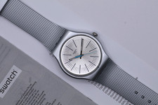 New Swiss Made Swatch Originals METALINE Gray Silicone Unisex Watch 41mm SUOM114