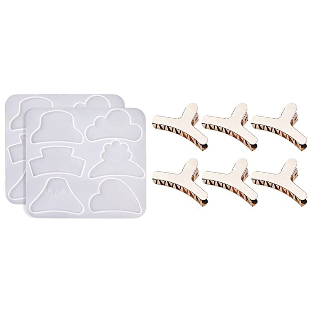 2-Piece Silicone Resin Molds with 6 Metal Hair Clips for Epoxy Crafts