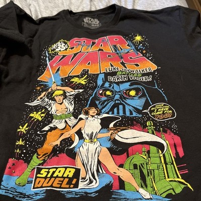Stars Wars Graphic T Shirt Star Duel Featuring Vintage Comic Images Size L
