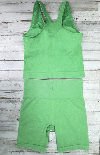 Joy Lab Ribbed Washed Seamless Crop Tank Shorts Set Workout Loungewear Green S - Picture 2 of 14