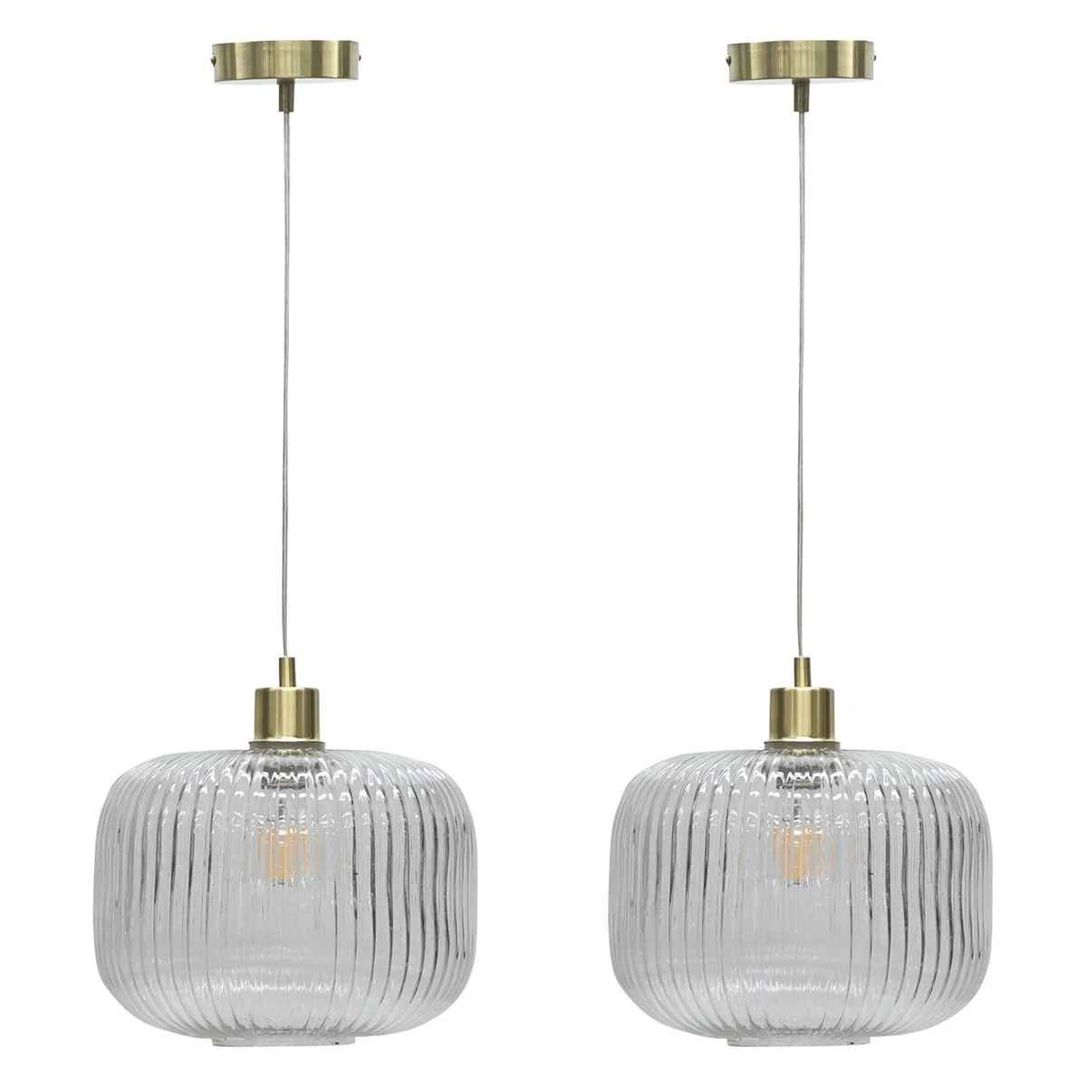 Juego de 2 accesorios colgantes de vidrio acanalado de latón satinado para luces de techo cocina comedor